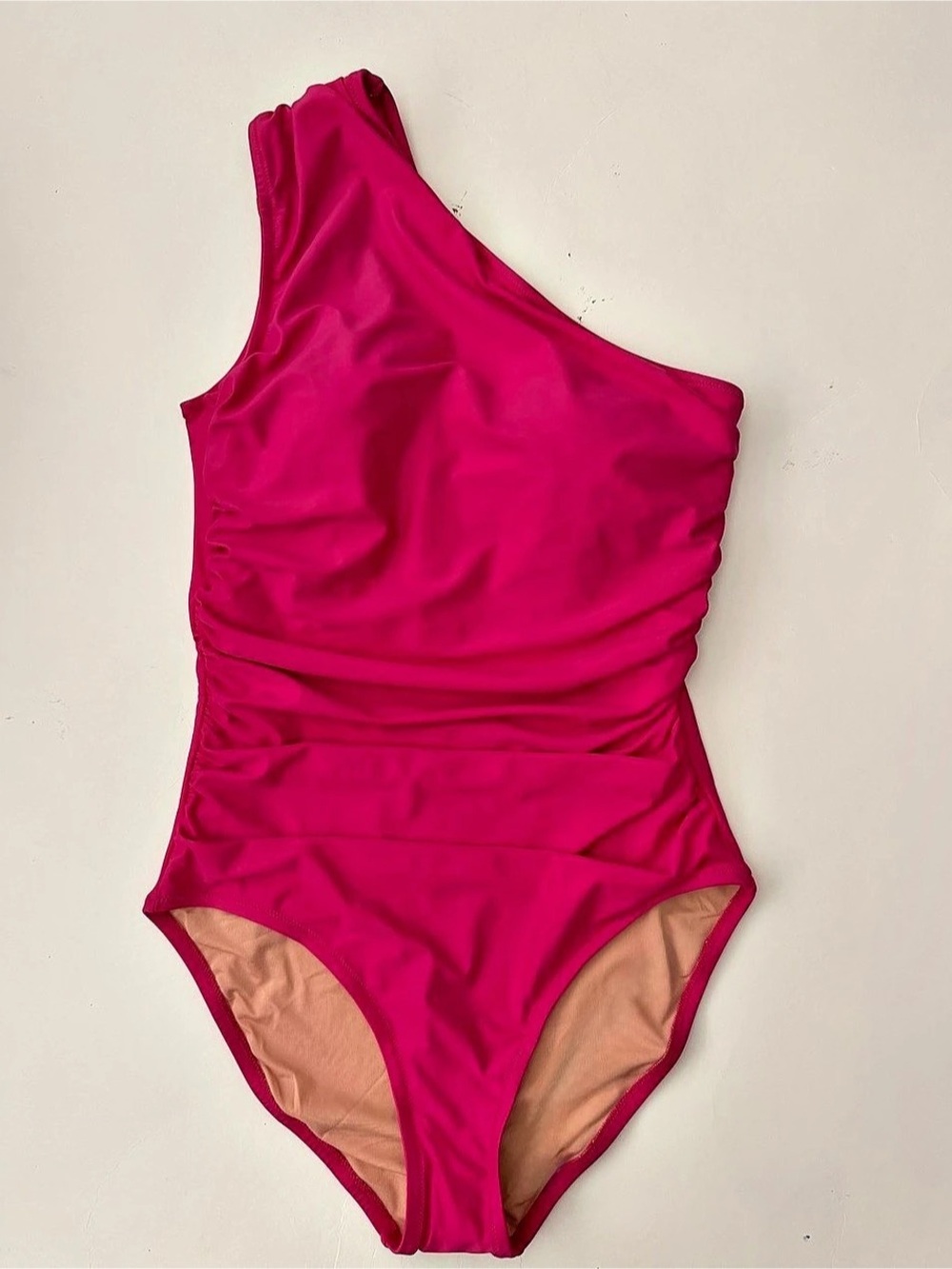 J.Crew One-Shoulder Ruched Swimsuit Pink Size 12 - Picture 2 of 10